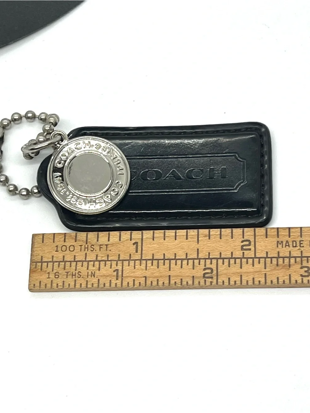 Coach Authentic Black Patent Leather Hangtag Est 1941 Silver Medallion Charm